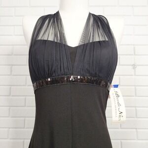 Y2K Blondie Nites mesh halter empire waist party dress black stretch poly size 3
